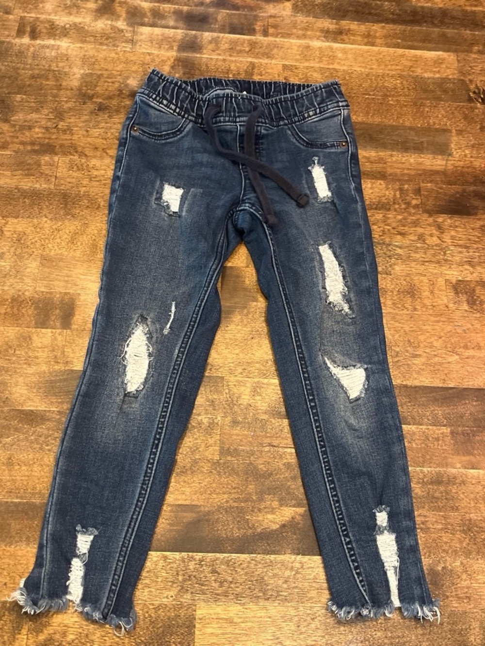 Justice Girls size 6 Dark Blue stretchy Distressed Ripped Jeans.
